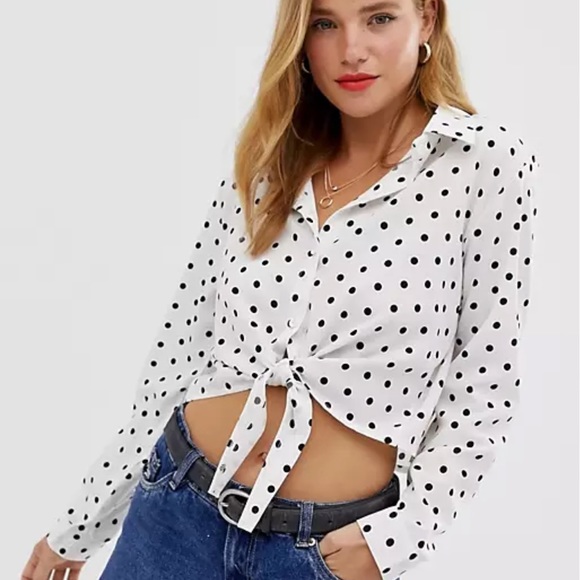 QED London tie front shirt in polka dot - Picture 3 of 4